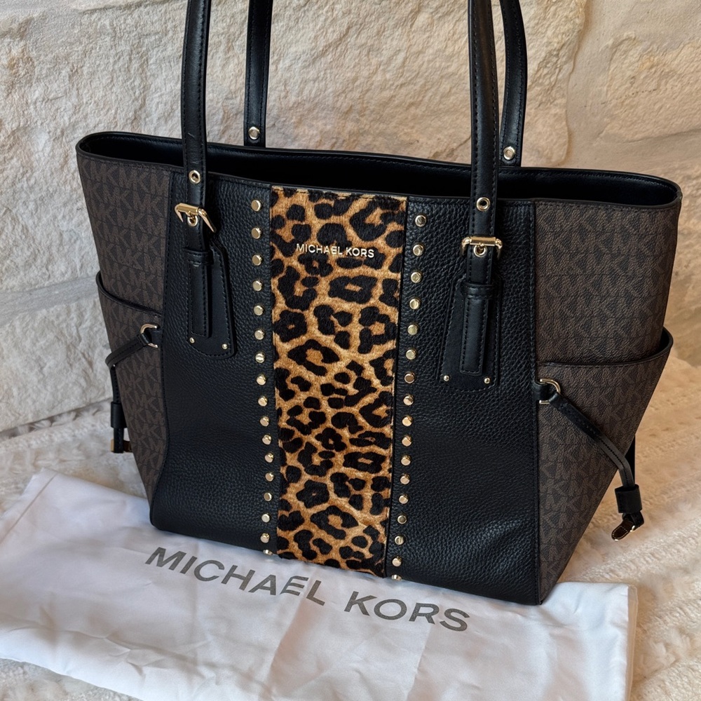 Michael Kors Black and Leopard Accent Tote